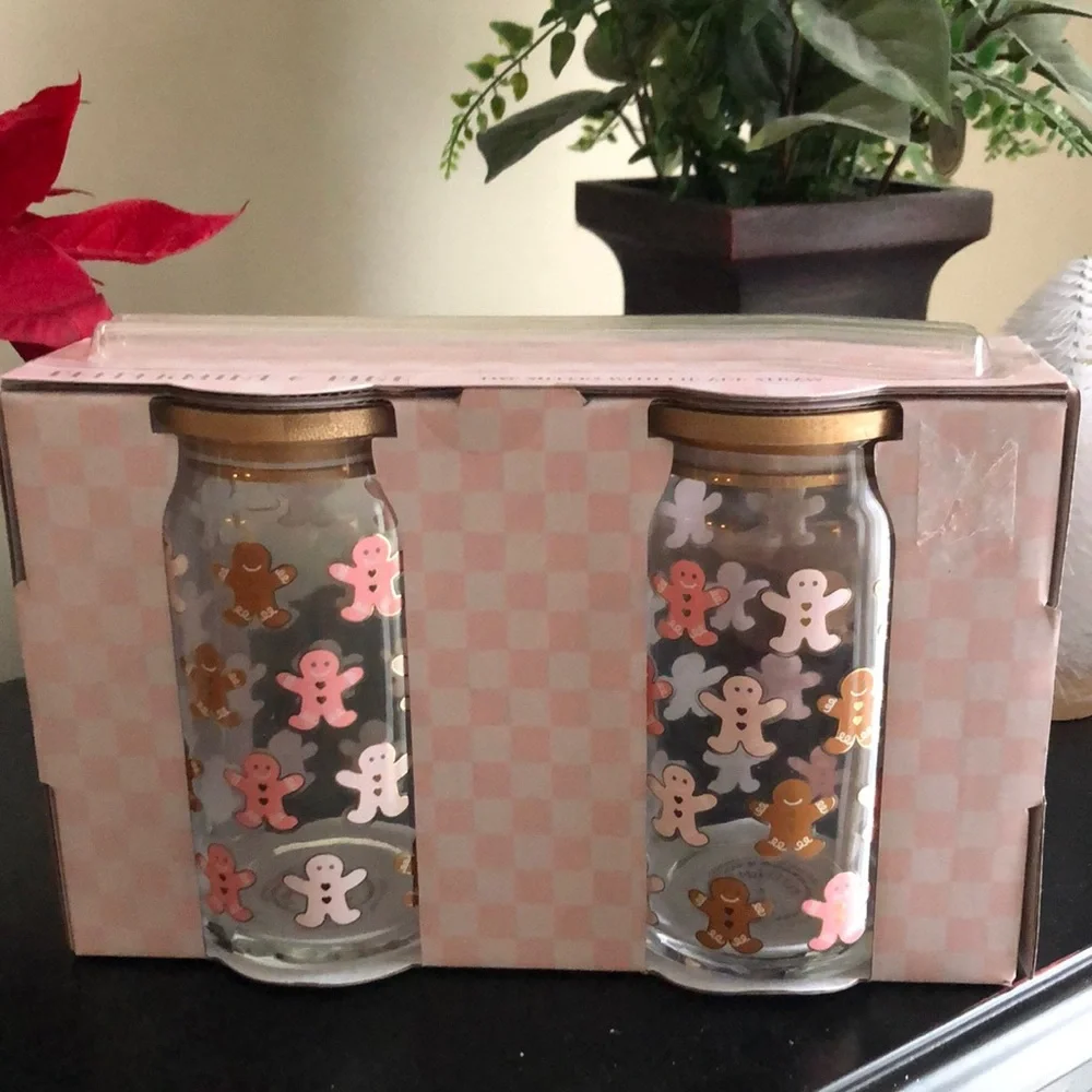Gingerbread Glass Tumblers with Bamboo Lid and Straw